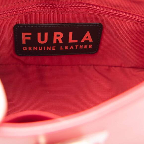 Furla 1927 Wave Shoulder Bag Leather Purse Gold Hardware Candy Red Like New - Picture 4 of 12